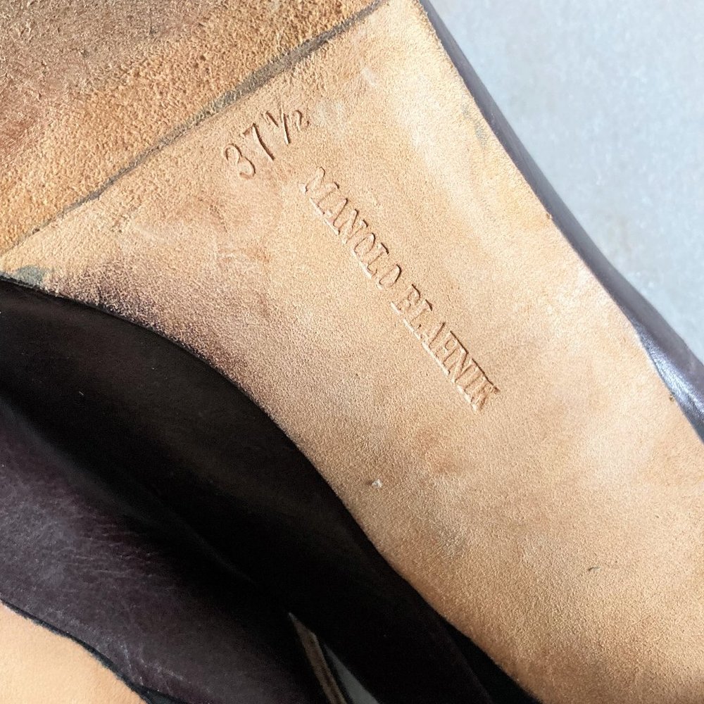 Manolo Blahnik black & brown leather slingback heels, pointed toes, stiletto - Picture 7 of 10